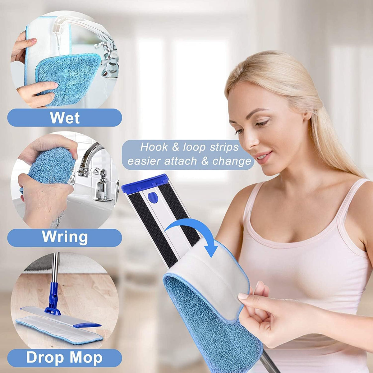Microfiber Mop Floor Mops for Cleaning with Long Handle 360 Dust Mopping with Reusable Mop Pads for Hardwood Tile Laminate Vinyl Wood Floors Kitchen