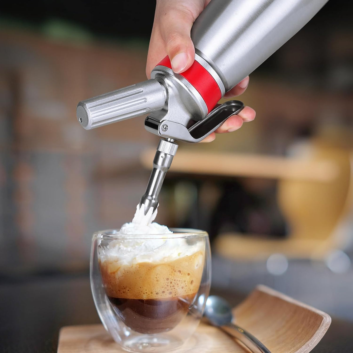 Whipped Cream Dispenser Professional Whip Cream Canister Whipped Cream Maker with 3 Decorating Stainless Nozzles (Aluminum)