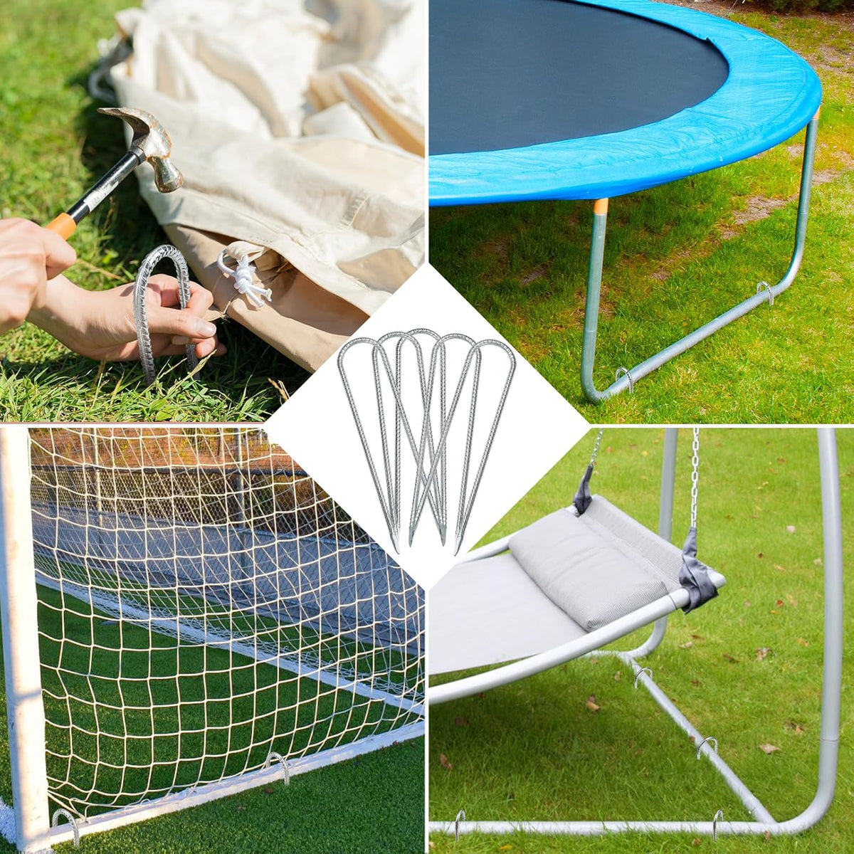Trampoline Stakes, Trampoline Anchors High Wind 12inch Trampoline Ground Anchors Heavy Duty Ground Stakes Galvanized Steel Trampoline Accessories
