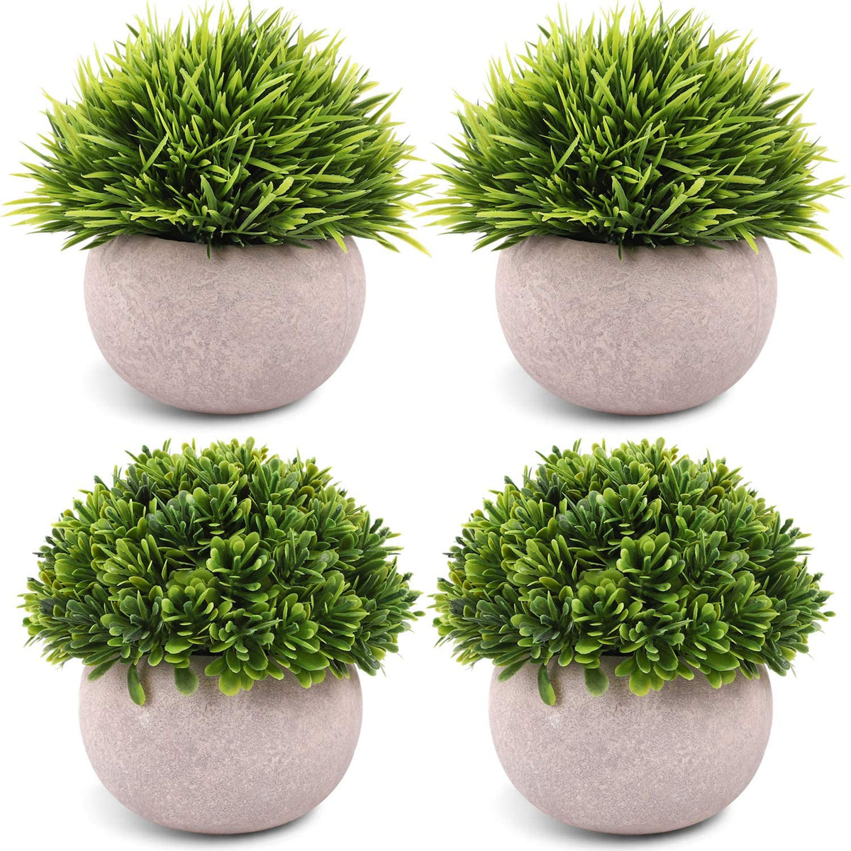 4 Packs Artificial Mini Potted Plants Plastic Faux Topiary Shrubs Fake Plants for Bathroom Home Office Desk Decorations