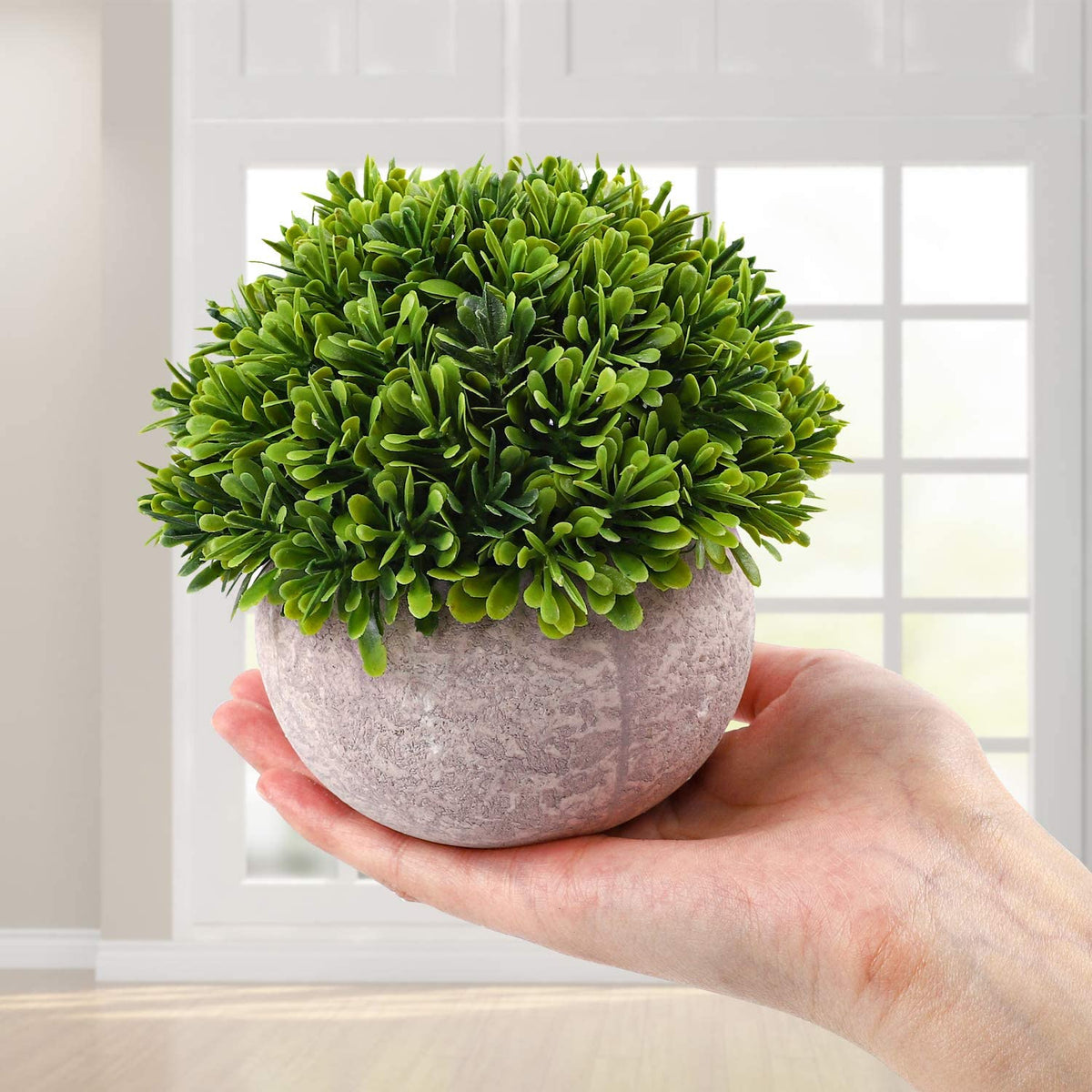 4 Packs Artificial Mini Potted Plants Plastic Faux Topiary Shrubs Fake Plants for Room Office Desk Decoration