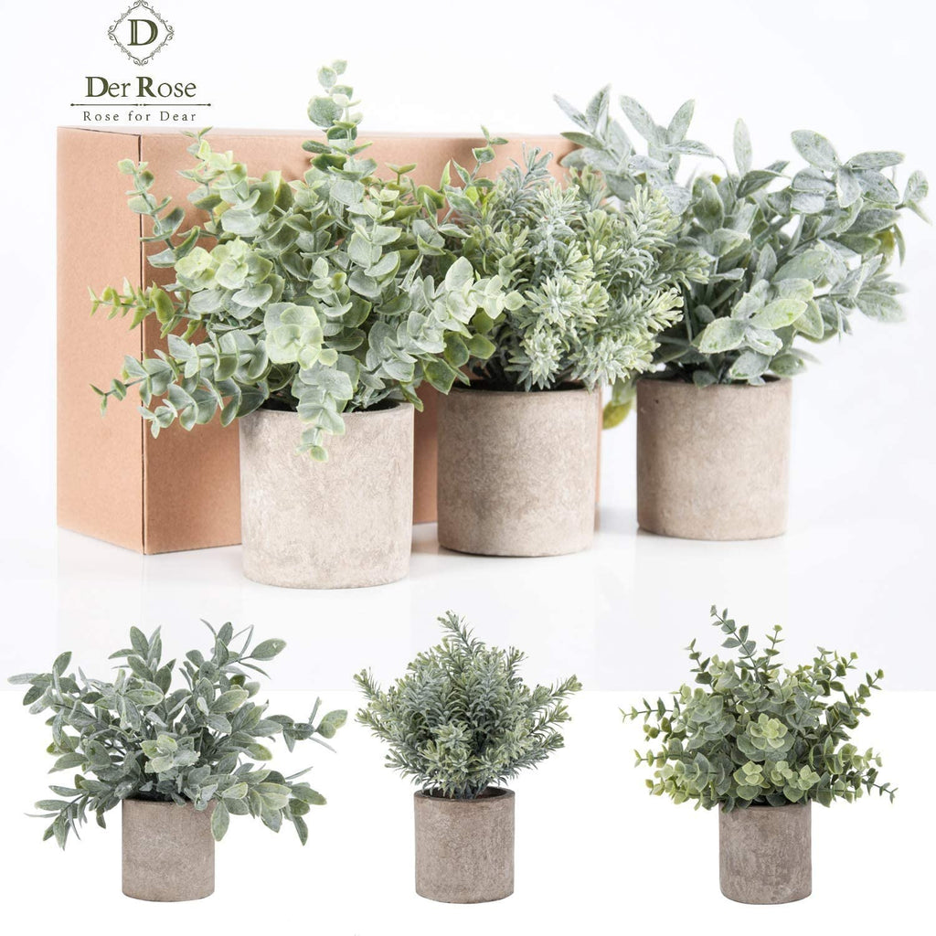 3 Pack Mini Potted Fake Plants Artificial Plastic Eucalyptus Plants for Home Office Desk Room Decoration