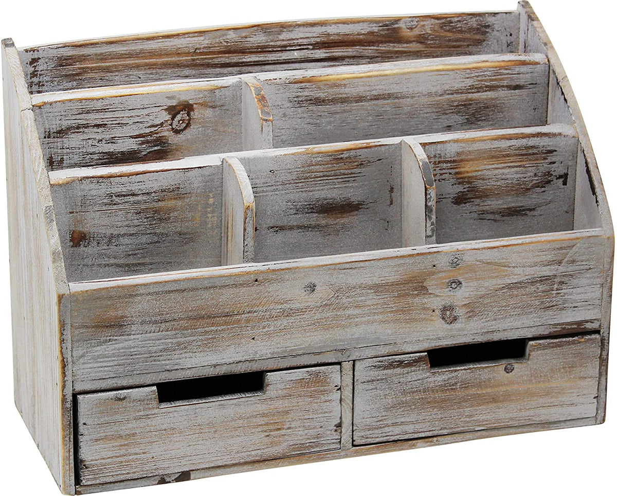 Executive Office Solutions Vintage Rustic Wooden Office Desk Organizer & Mail Rack for Desktop, Tabletop, or Counter - Distressed Torched Wood-Store Supplies, Desk Accessories, Mail – Barnwood