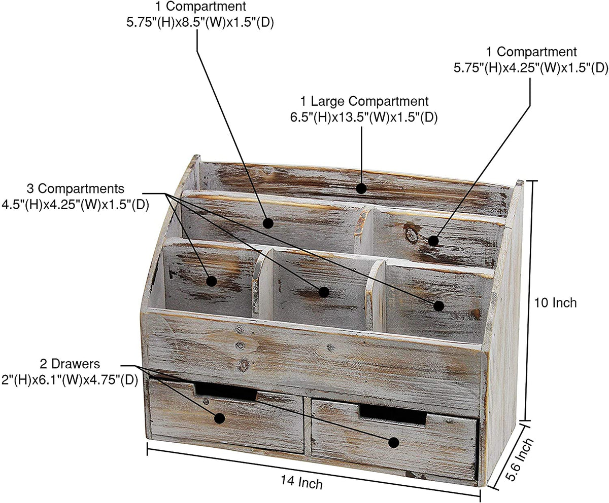 Executive Office Solutions Vintage Rustic Wooden Office Desk Organizer & Mail Rack for Desktop, Tabletop, or Counter - Distressed Torched Wood-Store Supplies, Desk Accessories, Mail – Barnwood