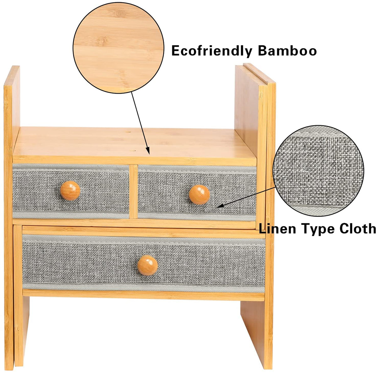 Bamboo Expandable Desktop Bookshelf Counter Bookcase Adjustable with Drawers Desktop Shelves Rack Storage Organizer for Office Supplies,Makeup,Bamboo.Petent Pendin