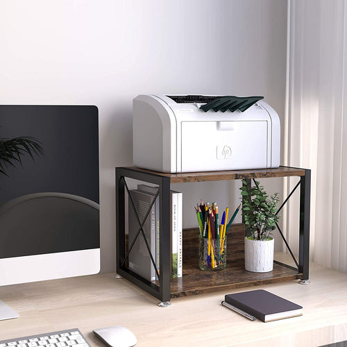 2 Tier Desktop Storage Organizer Shelves, Vintage Office Desk Display Stand for Printers, Fax Machines, Copiers, Books and Office Supplies
