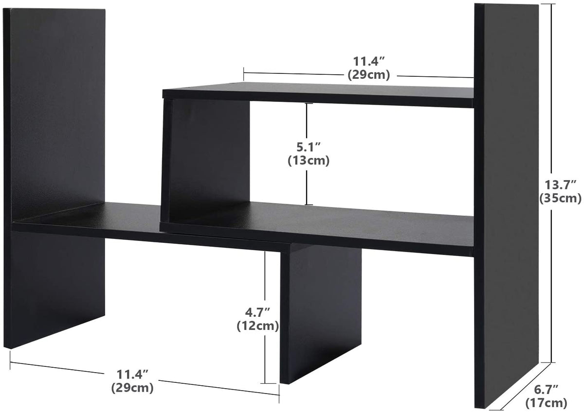 Wood Adjustable Desktop Storage Organizer Display Shelf Rack, Office Supplies Desk Organizer,Black