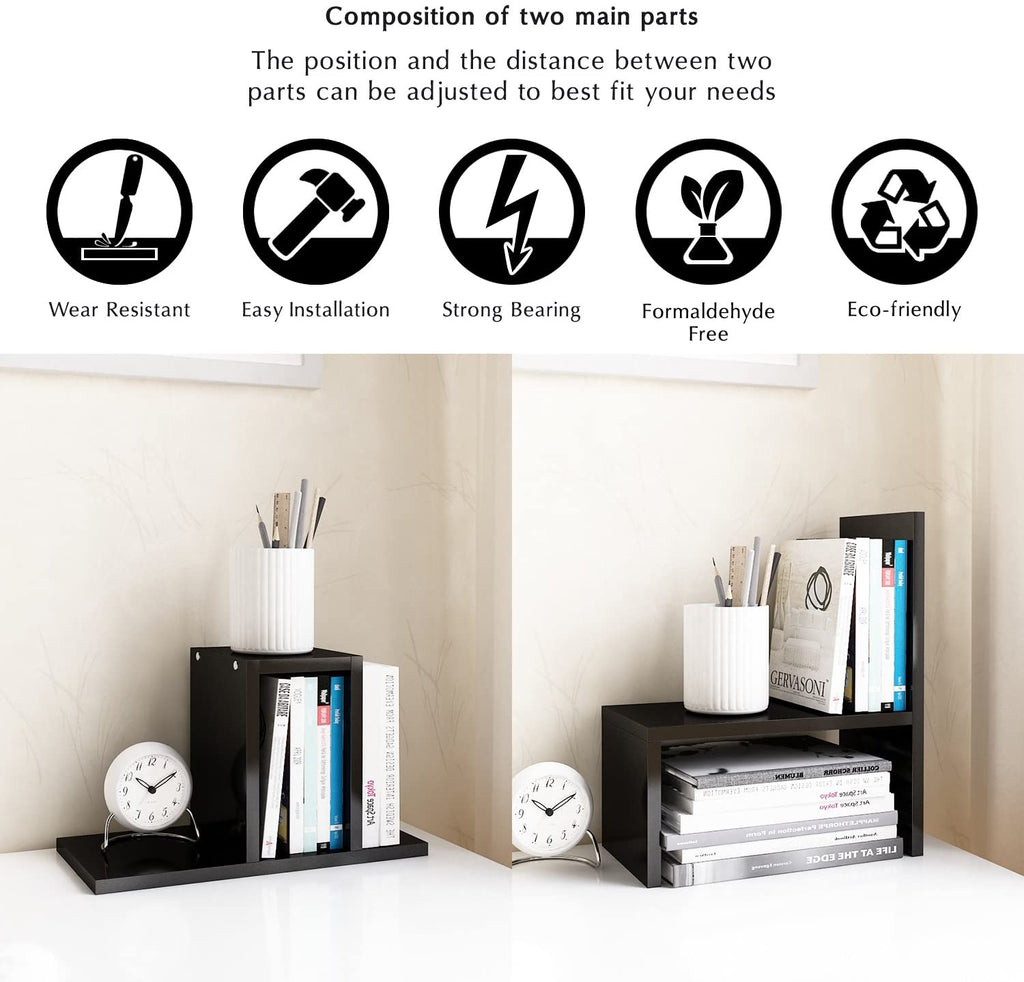 Desktop Organizer Office Storage Rack Adjustable Wood Display Shelf | Birthday Gifts - Toy - Home Decor | - Free Style Rotation Display - True Natural Stand Shelf Black