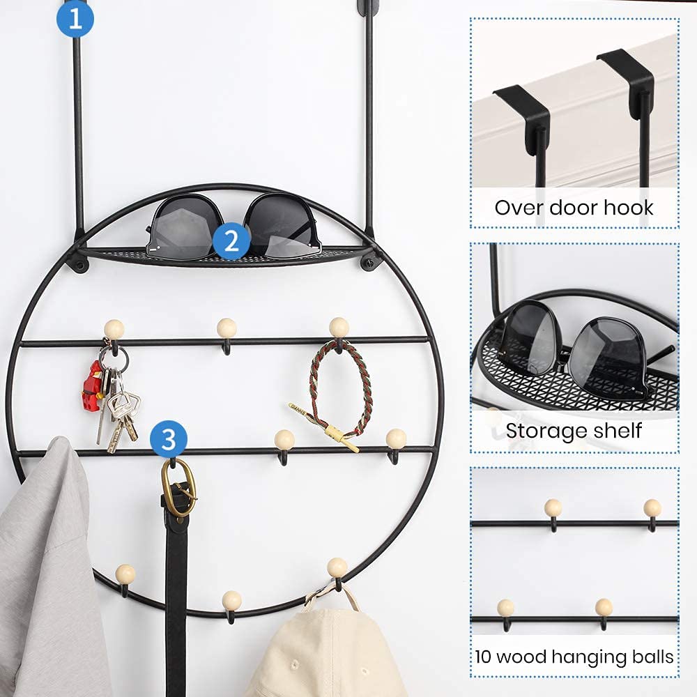 Over The Door Hooks, Durable Door Hanger with 10 Hooks,Towel Hook Rack Shirt,Belt,hat,Coat,Scarf Organizer in Living Room,Cloakroom