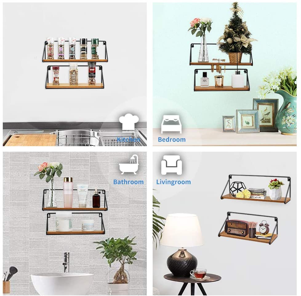 Floating Shelves Rustic Floating Shelves for Wall Bathroom Bedroom Kitchen Wall Mounted Wood Shelves Set of 2