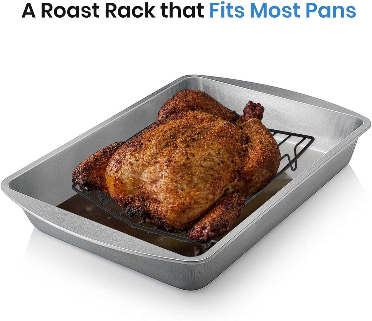 TreeLen Roasting Rack for Roasting Pan,Baking Rack for Cooking, Roasting, Cooling and Grilling,V Shape Non-Stick Wire Rack,10×8 inches Black