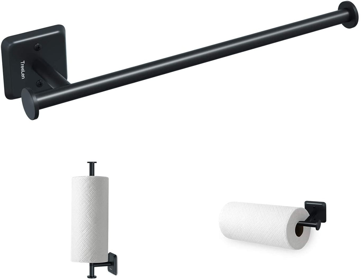 Paper Towel Holder Wall Mount Kitchen Paper Towel Rolls Dispenser Rack Cabinet Mount Holds Family Rolls-Black