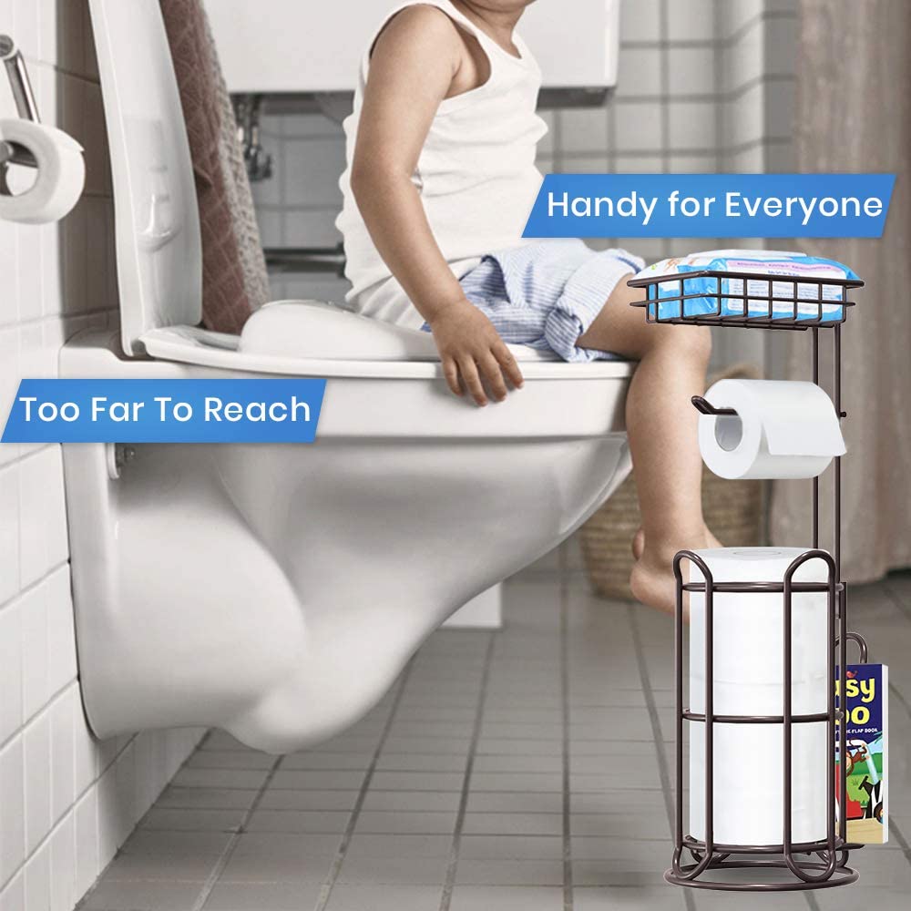 TreeLen Toilet Paper Holder Stand Tissue Roll Holder for Bathroom Dispenser Storage 4 Mega Rolls- Shining Chrome