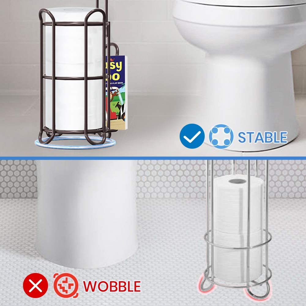 TreeLen [Upgrade] Toilet Paper Holder Stand with Shelf Tissue Holders for Bathroom FreeStanding Bath Tissue Roll Holder for Mega Rolls/Phone/Wipe/Magazine-Bronze