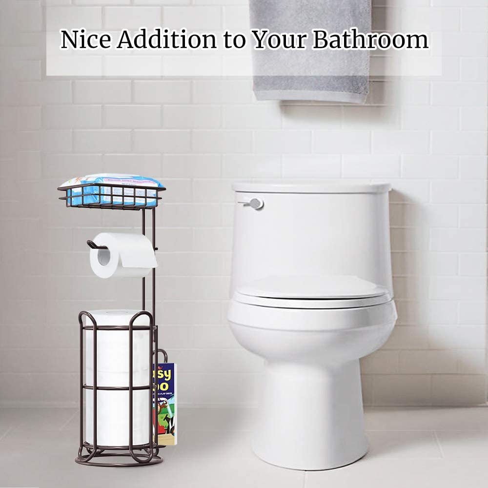 TreeLen Toilet Paper Holder Stand Tissue Roll Holder for Bathroom Dispenser Storage 4 Mega Rolls- Shining Chrome