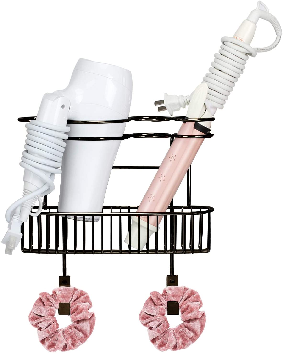 Bathroom Wall Mount Hair Care & Styling Tool Organizer Over The Cabinet Door Storage Basket for Hair Dryer, Flat Iron, Curling Wand, Hair Straightener, Brushes-Bronze