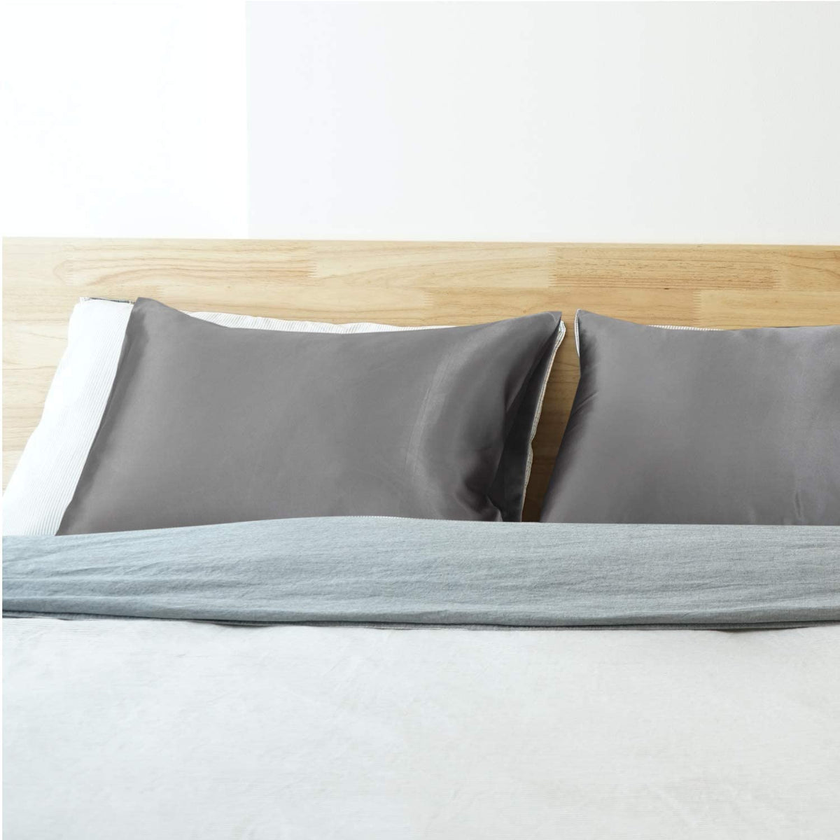 Satin Pillowcase for Hair and Skin, 2-Pack Pillow Cases - Satin Pillow Covers with Envelope Closure, Dark Grey