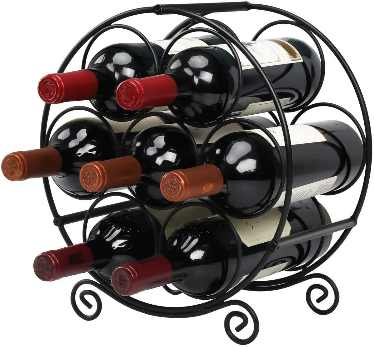 Wine Racks Countertop, 7 Bottles Wine Organizer Stand, Metal Free Standing Wine Storage Holder, Water Bottle Holder Stand-Black