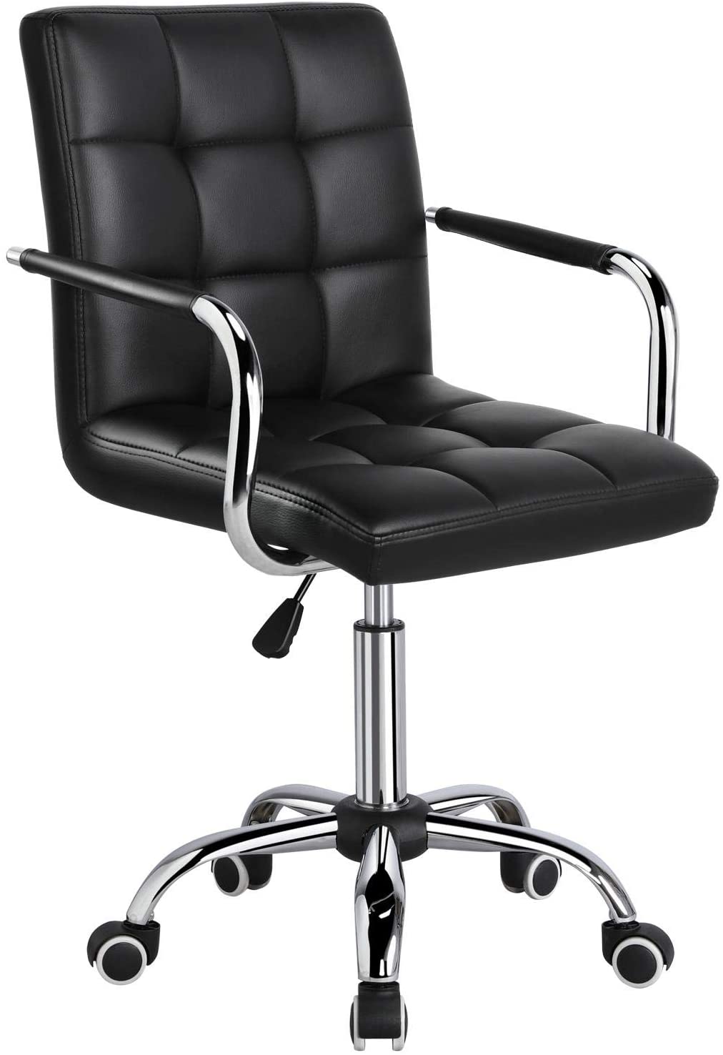 Desk Chair - Office Chair with Arms/Wheels for Teens/Students Swivel Faux Leather Home Computer Black