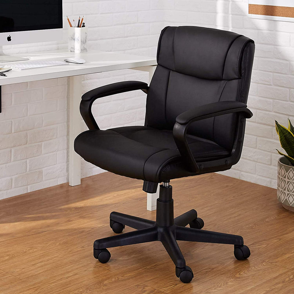 Ergonomic, Adjustable, Swivel Office Desk Chair with Armrest, Black Bonded Leather