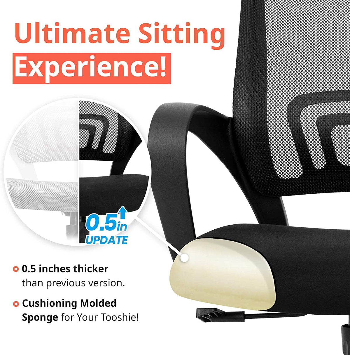 Office Chair Computer Desk Chair Gaming - Ergonomic Mid Back Cushion Lumbar Support with Wheels Comfortable Blue Mesh Racing Seat Adjustable Swivel Rolling Home Executive (Black)