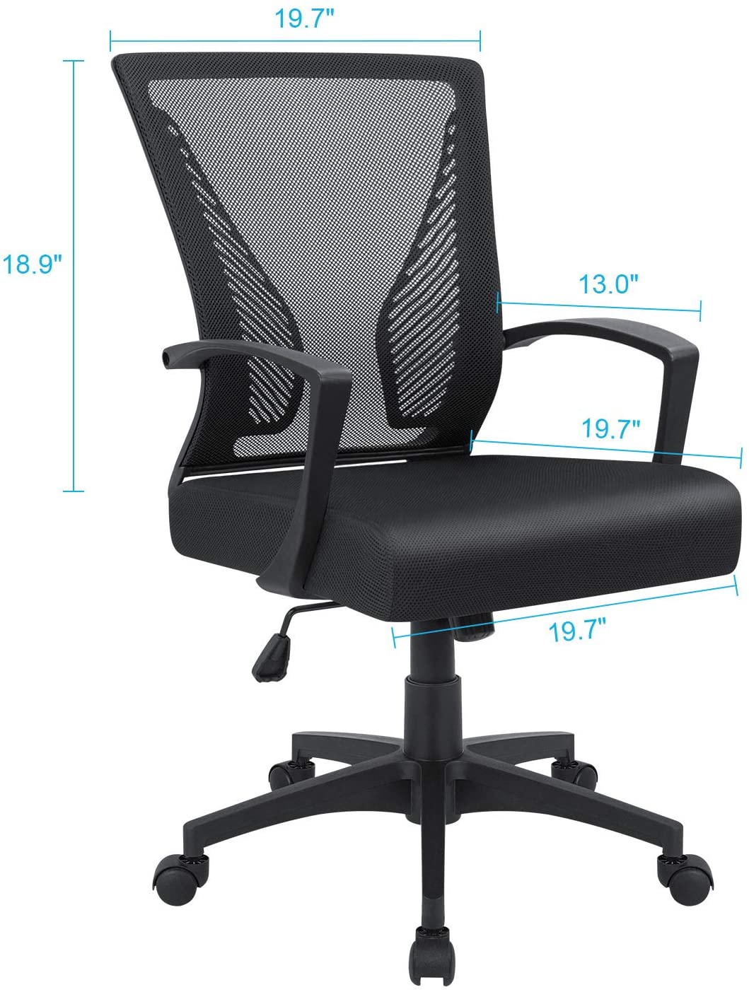 Office Mid Back Swivel Lumbar Support Desk, Computer Ergonomic Mesh Chair with Armrest (Black)
