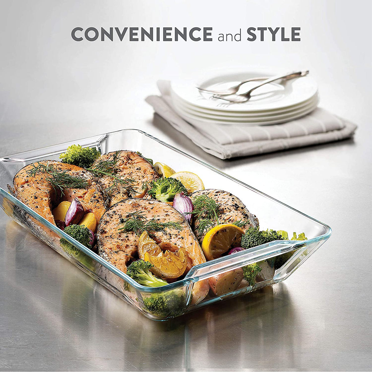 Superior Glass Casserole Dish Set - 4-Piece Rectangular Bakeware Set, Modern Unique Design Glass Baking-Dish Set - Grip Handles for Easy Carry from Hot Oven To Table, Nesting for Space-Saving Storage