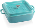 Ceramic Casserole Dish with Lid, 2.5Quart Square Lasagna Pan for Cooking, Dinner, Kitchen, 12.4 x 10.1 x 3.3 Inches (Turquoise)