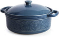 Casserole Dish, 2 Quart Round Ceramic Bakeware with Cover, Lace Emboss Baking Dish for Dinner, Banquet and Party (Blue)