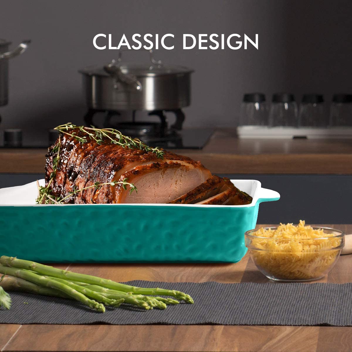 Bakeware Set, Ceramic Baking Dish, Rectangular Baking Pans Set, Casserole Dish for Cooking, Cake Dinner, Kitchen, Wrapping Upgrade, 12 x 8.5 Inches, 3-Piece (Cyan)