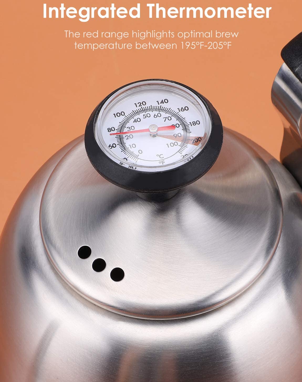 Tea Kettle with Thermometer for Stove Top Gooseneck Kettle, Small Pour Over Coffee Kettle, Goose Neck Tea Pot Stovetop Teapot, Hot Water Heater for Camping, Home & Kitchen, Stainless Steel