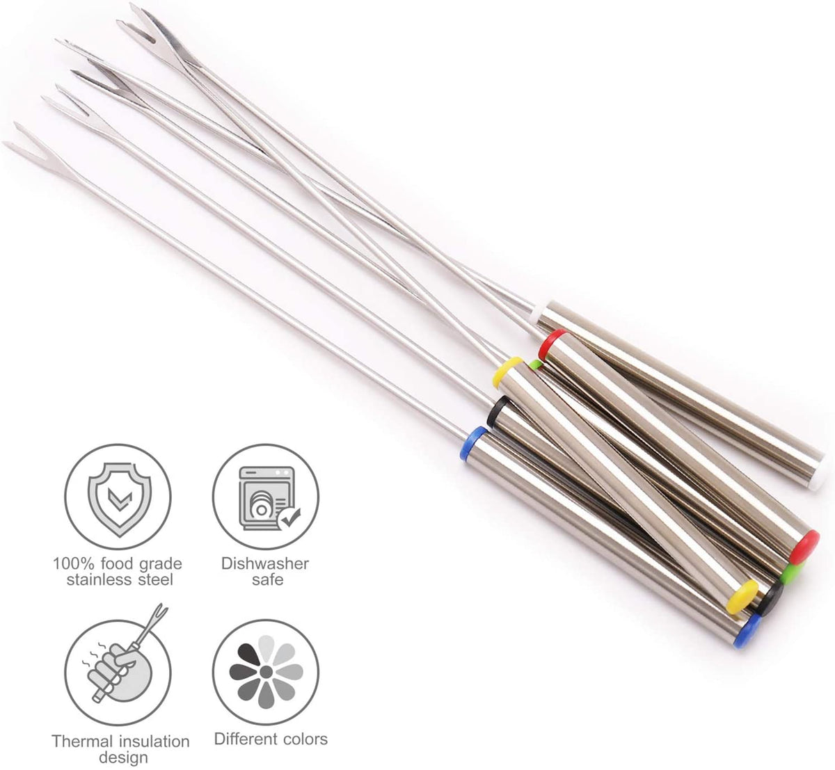 Set of 12 Stainless Steel Fondue Forks 9.5" - Color Coding Cheese Fondue Forks with Heat Resistant Handle for Chocolate Fountain Cheese Fondue Roast Marshmallows