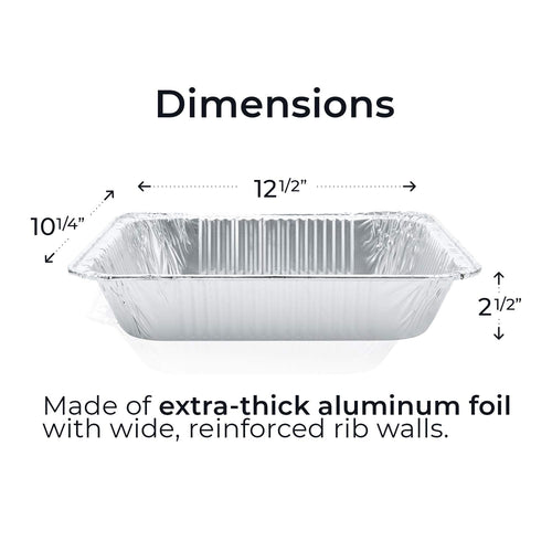 9x13 Aluminum Pans Disposable (30-Pack) - HEAVY DUTY - Half-Size Deep Foil Pans. Great for Baking, Cooking, Grilling, Serving & Lining Steam-Table Trays/Chafers. Pan Size - 12 1/2" x 10 1/4" x 2 1/2"