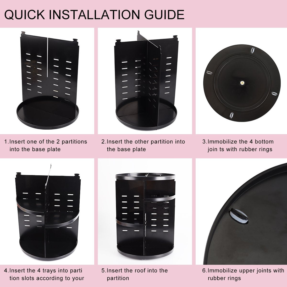 360 Rotating Makeup Organizer, DIY Adjustable Makeup Carousel Spinning Holder Storage Rack, Large Capacity Make up Caddy Shelf Cosmetics Organizer Box, Great for Countertop, Black