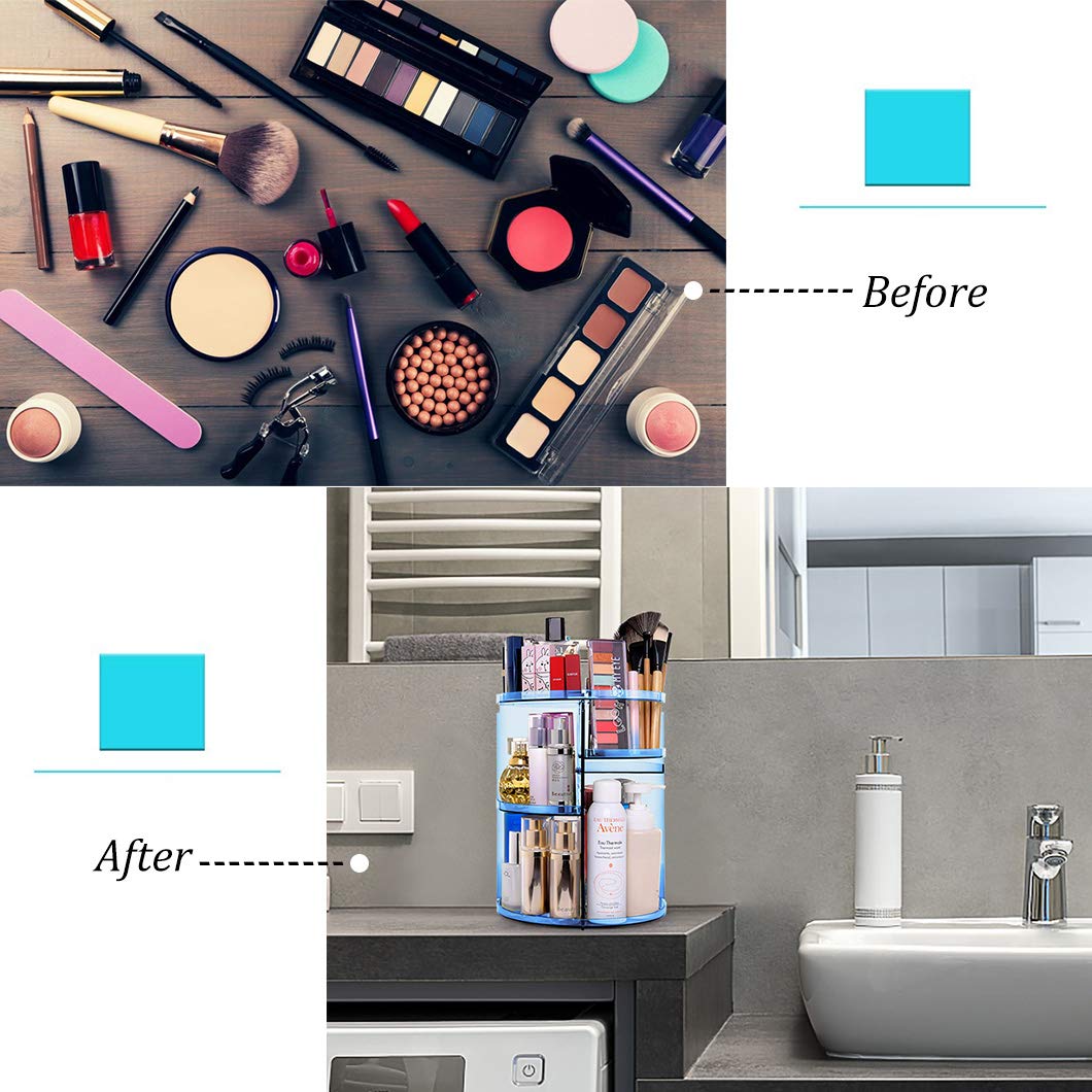 Rotating Makeup Organizer, Makeup Carousel Spinning Holder Storage Rack, Large Capacity Make up Caddy Shelf Cosmetics Organizer, Great for Countertop, Blue