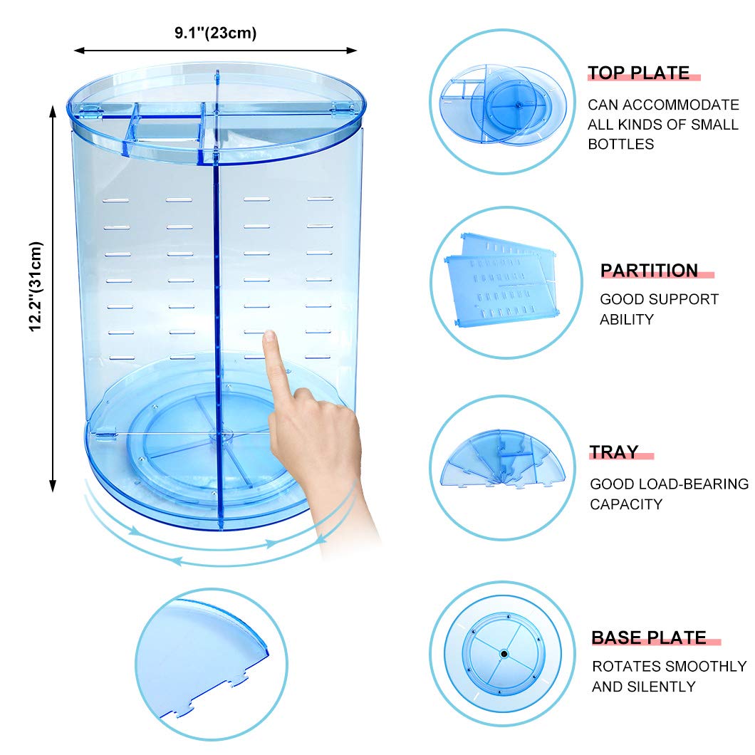 Rotating Makeup Organizer, Makeup Carousel Spinning Holder Storage Rack, Large Capacity Make up Caddy Shelf Cosmetics Organizer, Great for Countertop, Blue