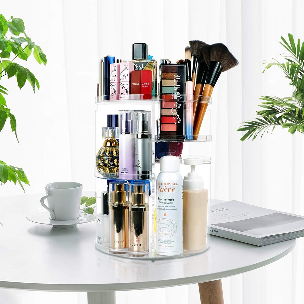 360 Spinning Makeup Organizer, Lazy Susan Rack Cosmetic Carousel Storage Shelf, Great for Countertop and Bathroom, Clear