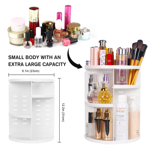 360 Makeup Organizer, DIY Detachable Spinning Cosmetic Makeup Caddy Storage DIsplay Bag Case Large Capacity Makeup Box Acrylic Vanity Organizer Box, Great for Countertop and Bathroom, White