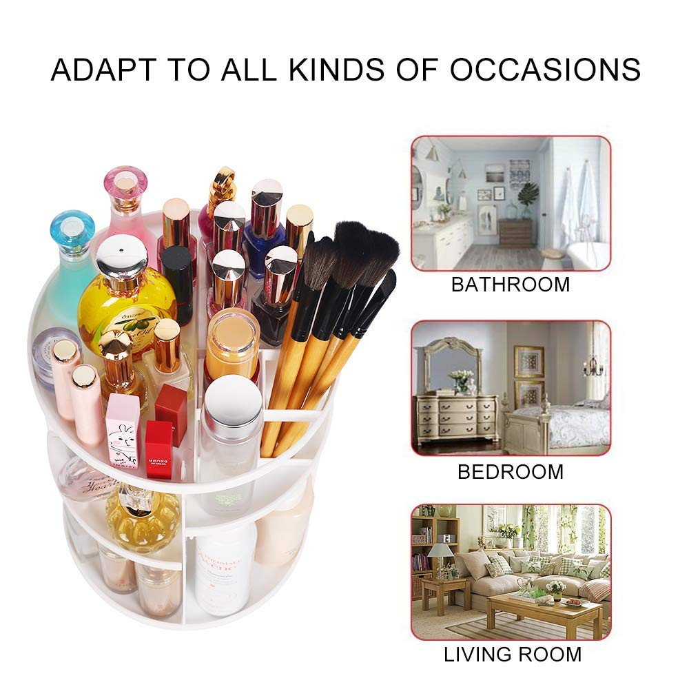 360 Makeup Organizer, DIY Detachable Spinning Cosmetic Makeup Caddy Storage DIsplay Bag Case Large Capacity Makeup Box Acrylic Vanity Organizer Box, Great for Countertop and Bathroom, White