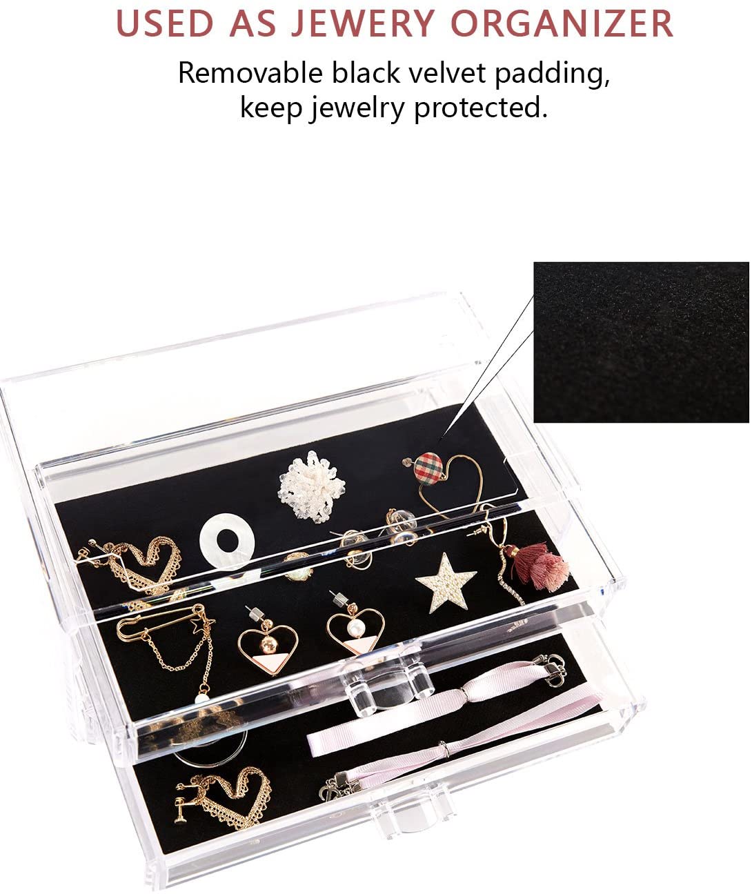 Makeup Organizer 4 Pieces Acrylic Jewelry and Cosmetic Storage Display Boxes with 9 Drawers
