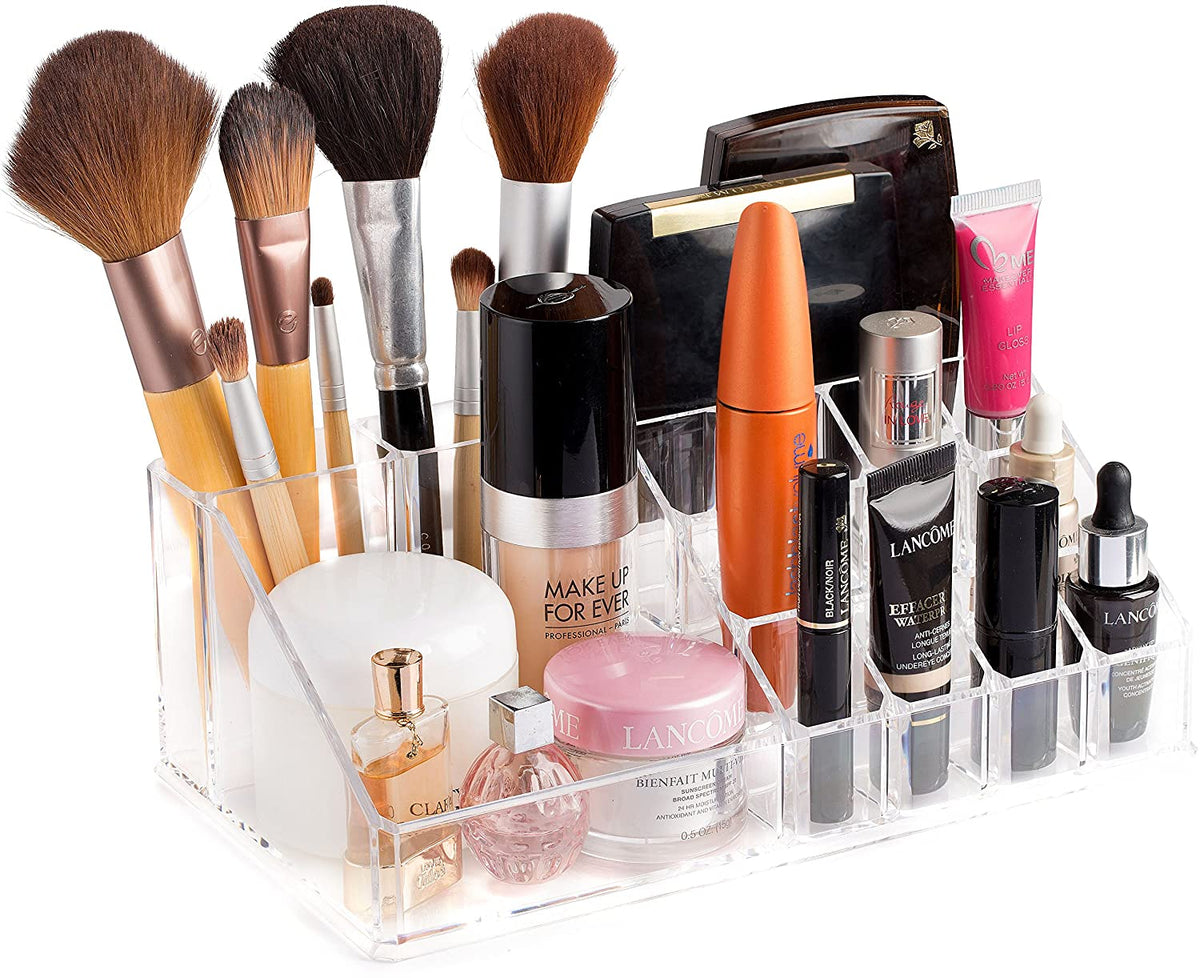 Clear Cosmetic Storage Organizer - Easily Organize Your Cosmetics, Jewelry and Hair Accessories. Looks Elegant Sitting on Your Vanity, Bathroom Counter or Dresser. Clear Design for Easy Visibility