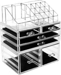 Makeup Organizer 3 Pieces Acrylic Cosmetic Storage Drawers and Jewelry Display Box, Clear