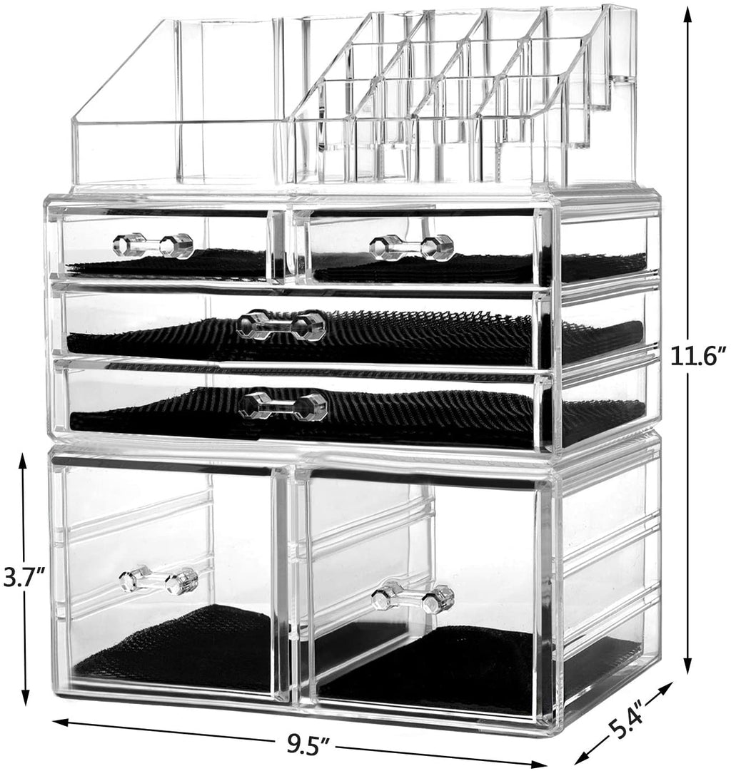 Makeup Organizer 3 Pieces Acrylic Cosmetic Storage Drawers and Jewelry Display Box, Clear