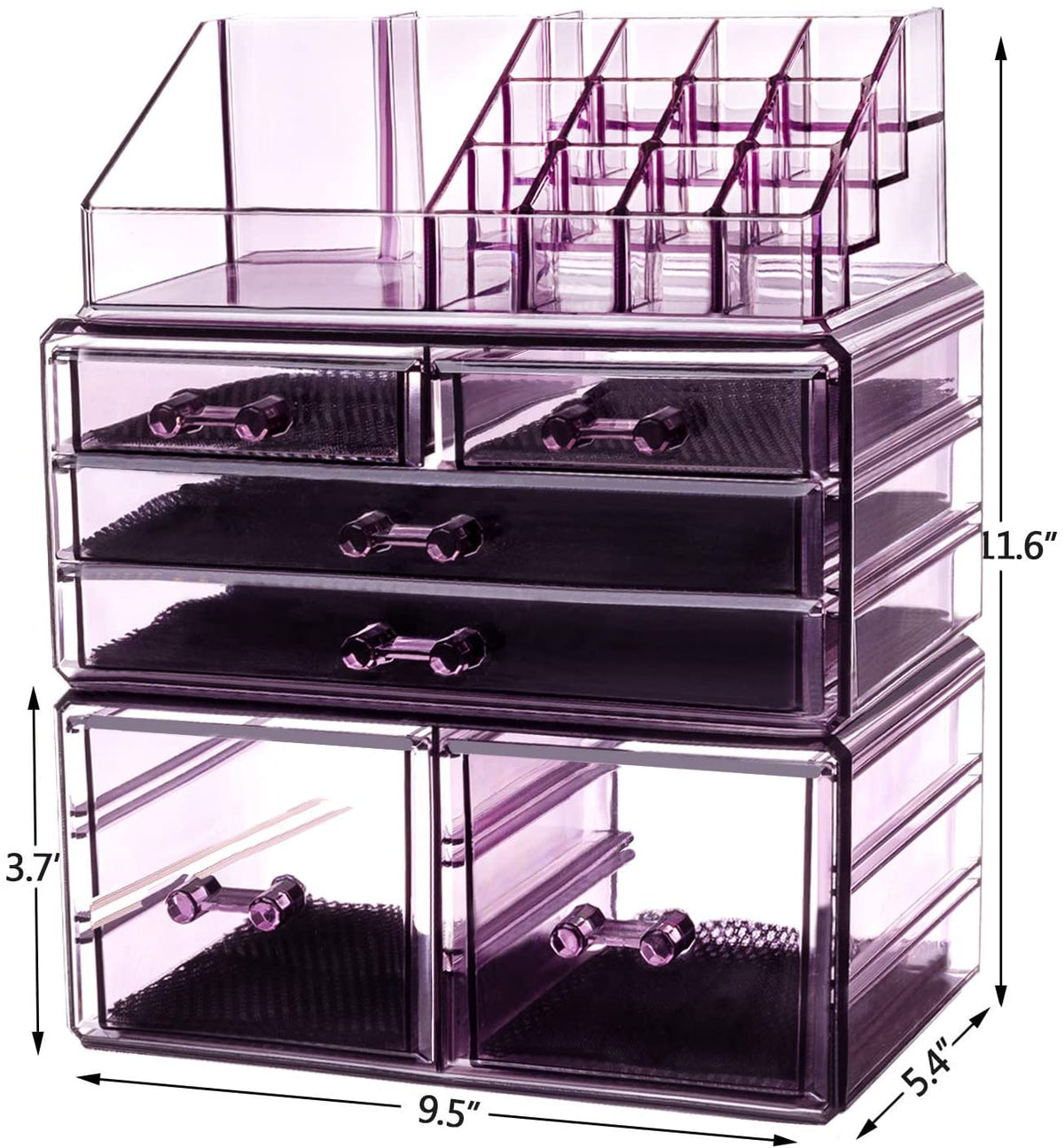 Makeup Organizer 3 Pieces Acrylic Cosmetic Storage Drawers and Jewelry Display Box, Violet