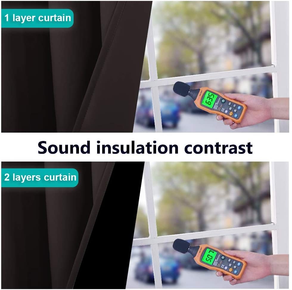 Bedroom Full Blackout Curtain Panels, Super Thick Insulated Grommet Drapes, Double-Layer Blackout Draperies with Black Liner for Small Window Set of 2 Panels Brown