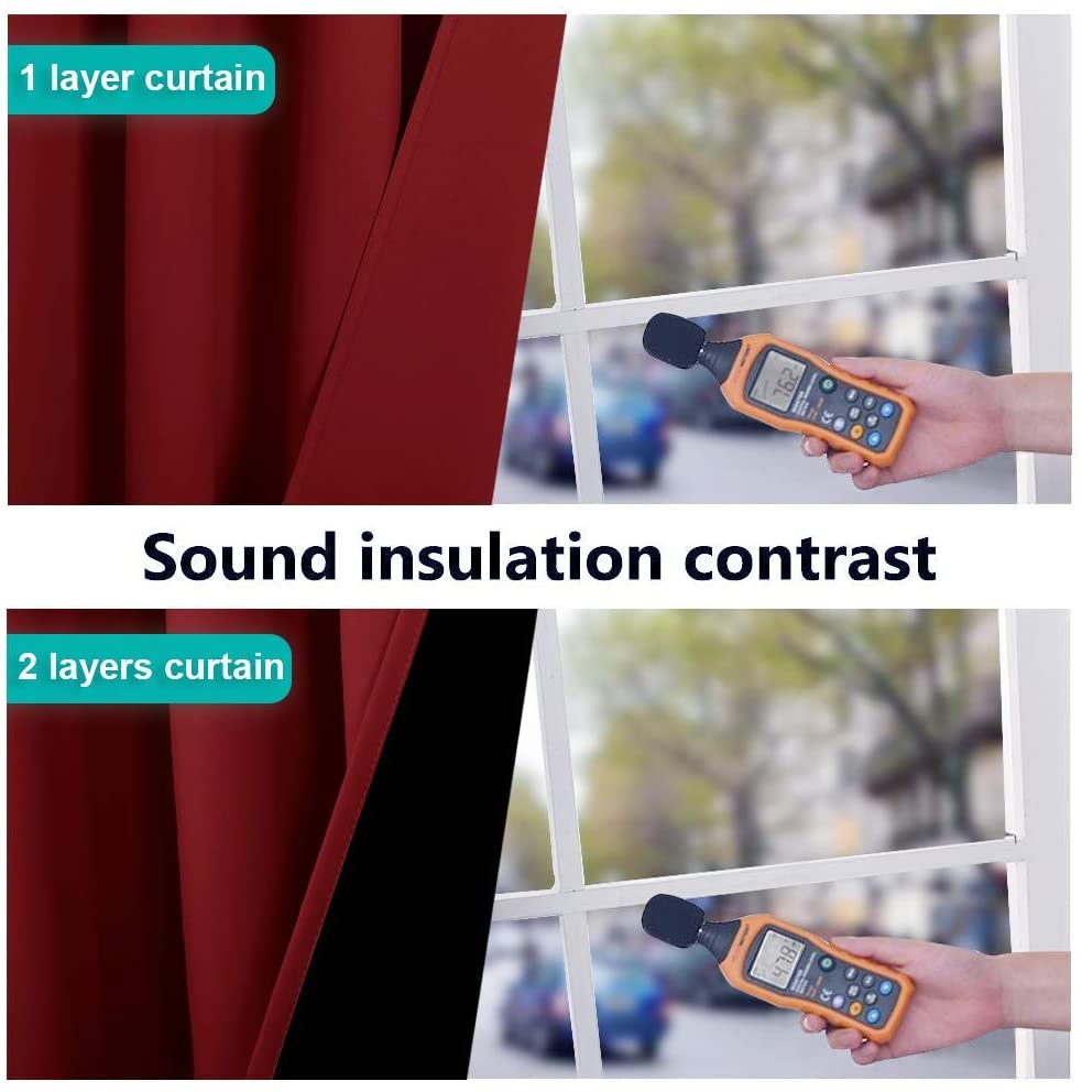 Bedroom Full Blackout Curtain Panels, Super Thick Insulated Grommet Drapes, Double-Layer Blackout Draperies with Black Liner for Small Window Set of 2 Panels Burgundy Red