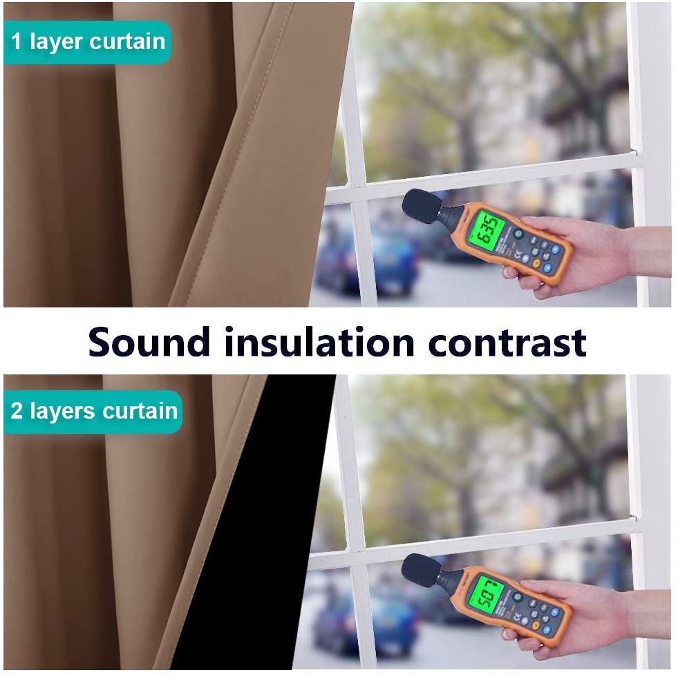 Bedroom Full Blackout Curtain Panels, Super Thick Insulated Grommet Drapes, Double-Layer Blackout Draperies with Black Liner for Small Window Set of 2 Panels Cappuccino