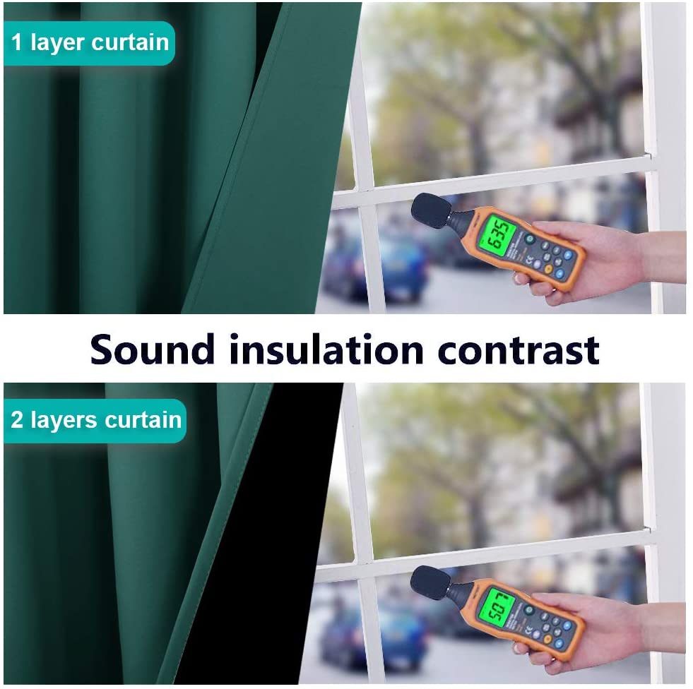 Bedroom Full Blackout Curtain Panels, Super Thick Insulated Grommet Drapes, Double-Layer Blackout Draperies with Black Liner for Small Window Set of 2 Panels  Hunter Green