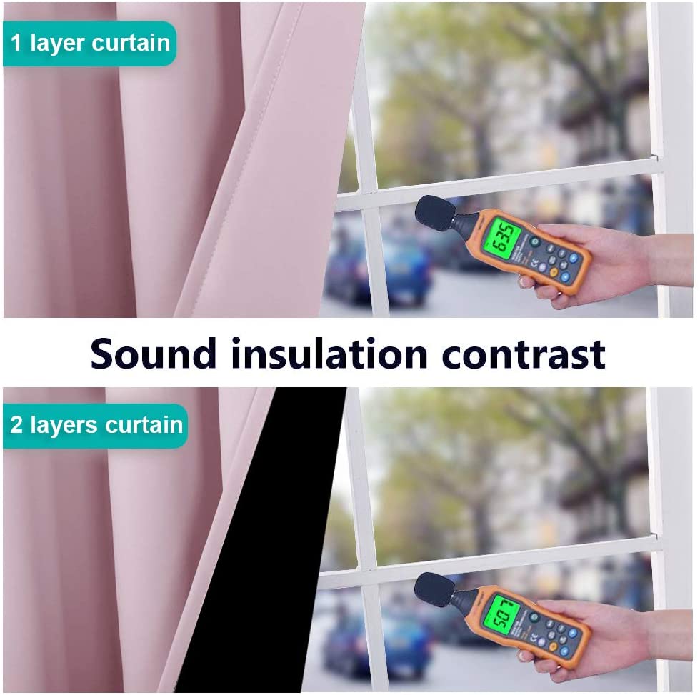 Bedroom Full Blackout Curtain Panels, Super Thick Insulated Grommet Drapes, Double-Layer Blackout Draperies with Black Liner for Small Window Set of 2 Panels Lavender Pink