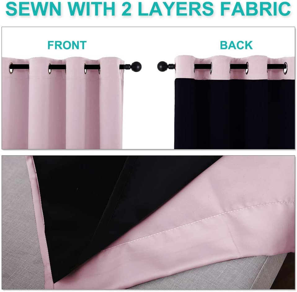 Bedroom Full Blackout Curtain Panels, Super Thick Insulated Grommet Drapes, Double-Layer Blackout Draperies with Black Liner for Small Window Set of 2 Panels Lavender Pink
